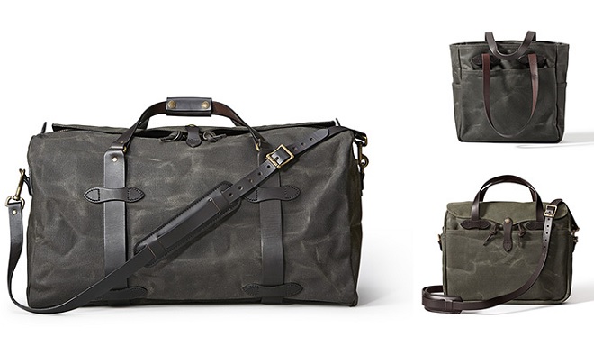 Filson Medium Duffle Bag, Original Briefcase and Tote in Heavy Tin