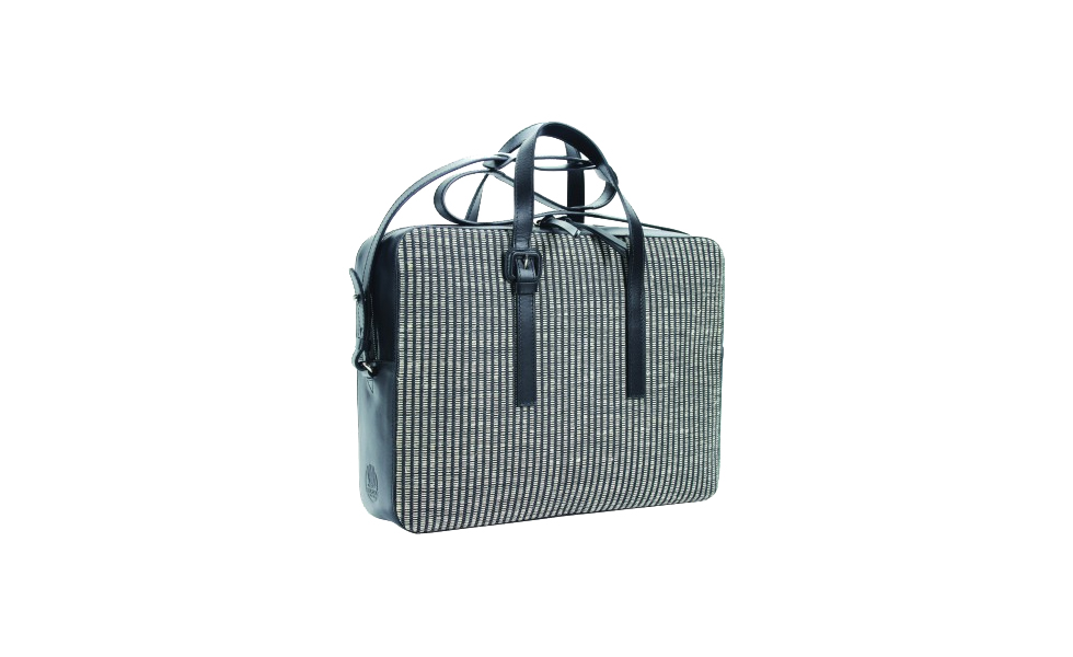 L’Aiglon Business bag in kipskin leather and linen textile