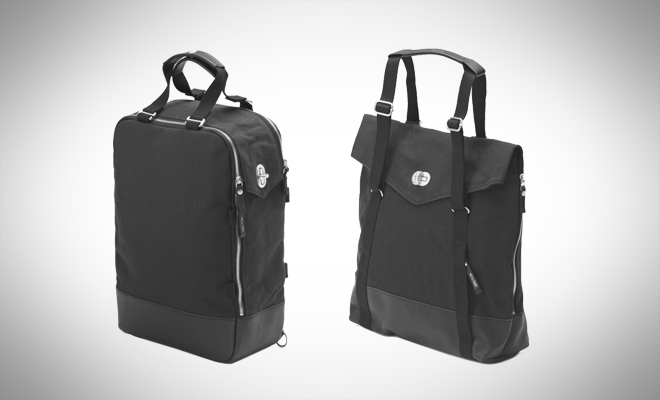QWSTION Black Leather Canvas Daypack and Tote