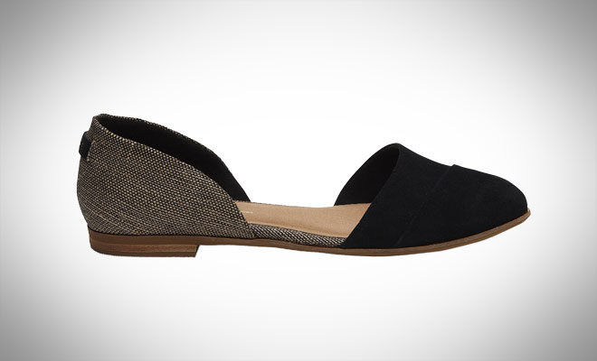 TOMS Black Suede Metallic Woven Jutti D’Orsay Flats