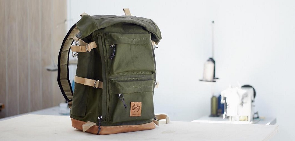 Leather Waxed Cotton Canvas Rucksack Backpack Khaki Green Brown (England)