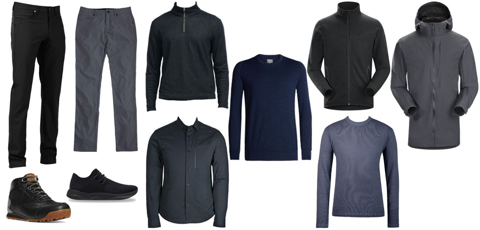 Men's winter premium travel capsule wardrobe