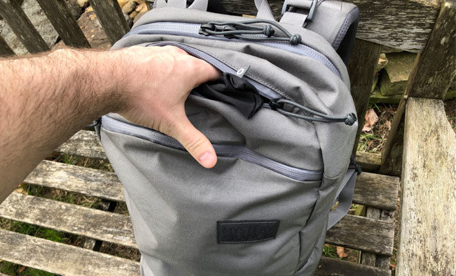 mystery ranch backpack with front pocket open