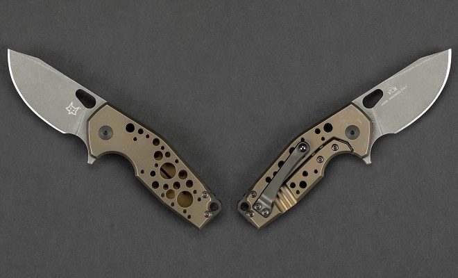 Fox Knives Vox Suru – Bronze Titanium w/ Holes, Blackened Hardware, Acid Etched Blade