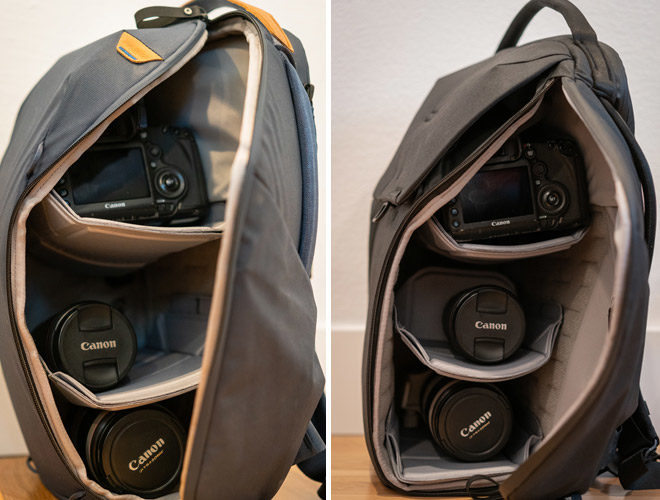 Peak Design Everyday Backpack Zip vs Everyday Backpack V2 (dividers compared)