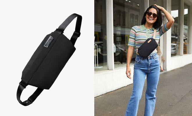 Bellroy Sling Mini (studio floating bag with pretty lifestyle model)