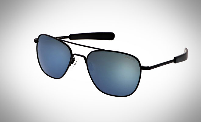 Randolph Matte Black Cobalt Aviator Sunglasses