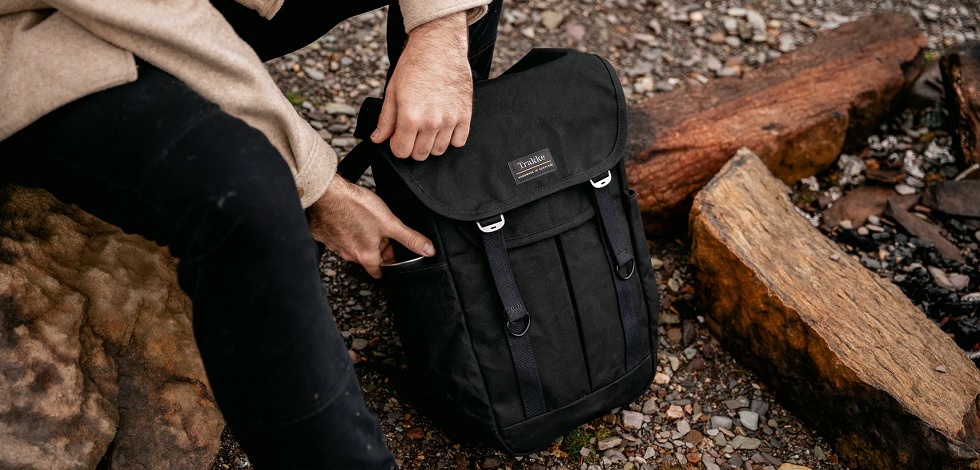 Mens Backpack Waxed Canvas & Leather Roll Top Brown Wax 