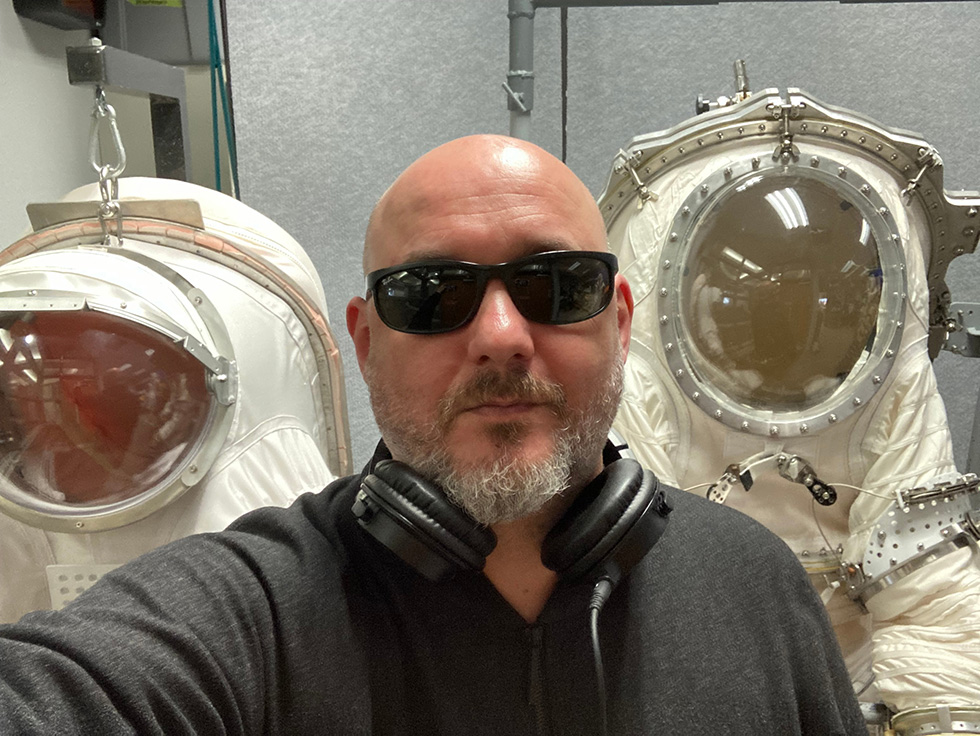 Selfie with space suit at the University of North Dakota department of Space Studies.
