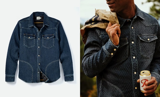 Flint and Tinder Quilted Bone Button Western Shirt