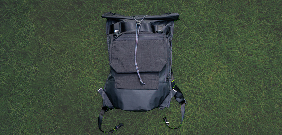 nylon backpack on grass