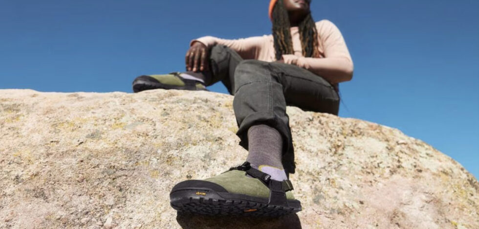 bedrock sandals worn by model