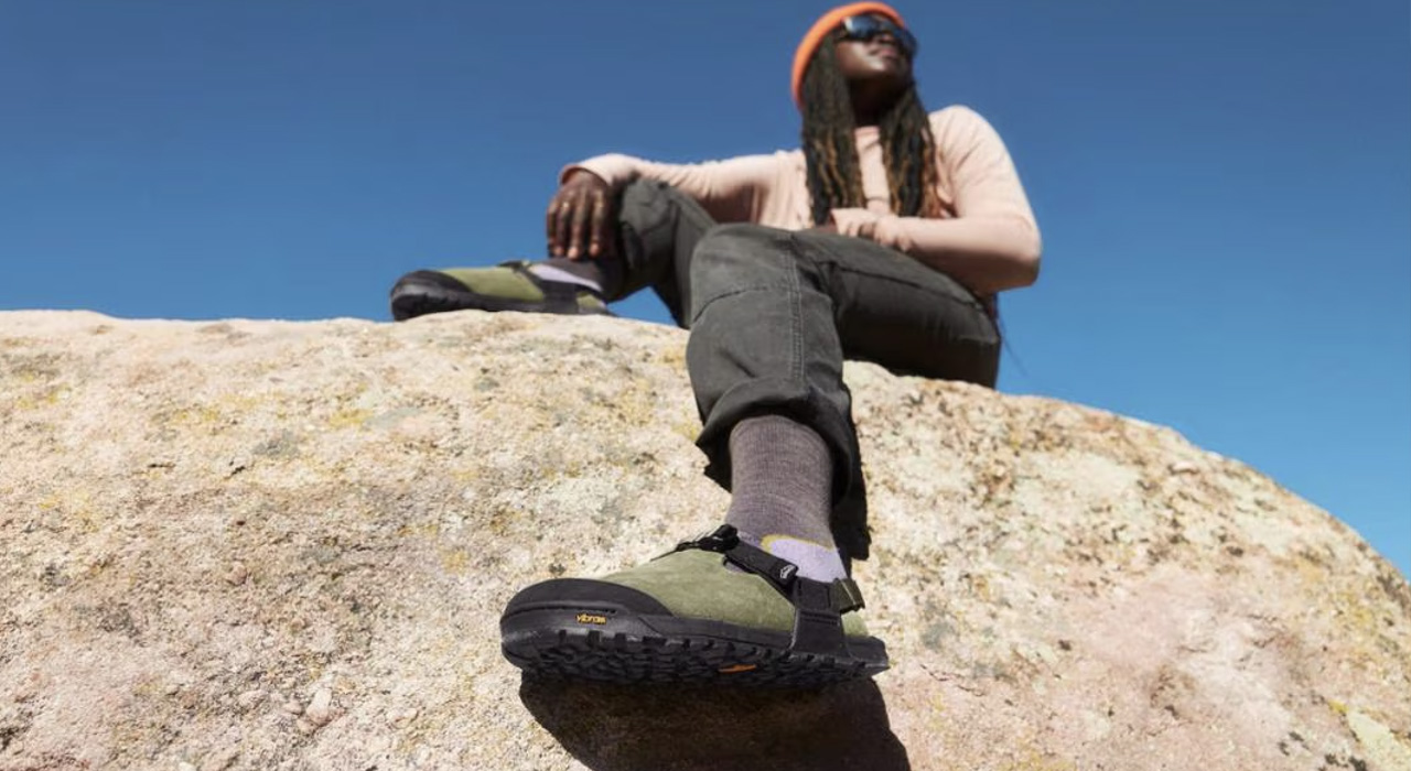 bedrock sandals worn by model