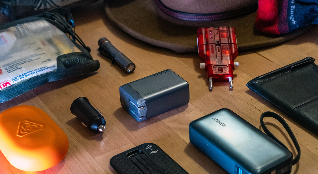 travel gear packing list on tables