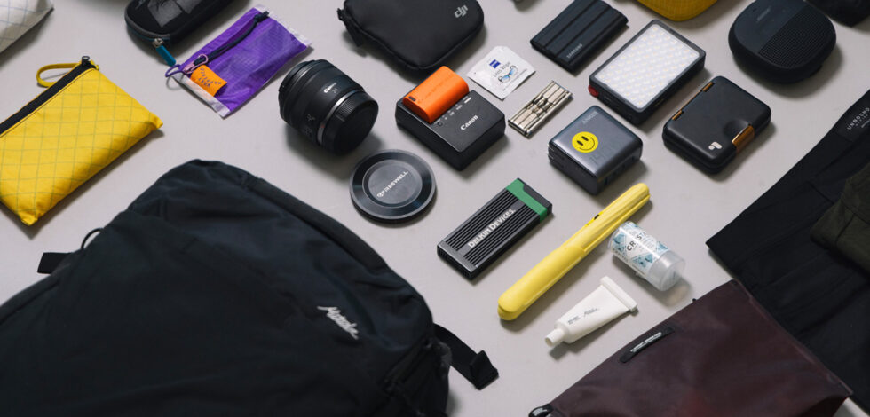 video gear laid out on table