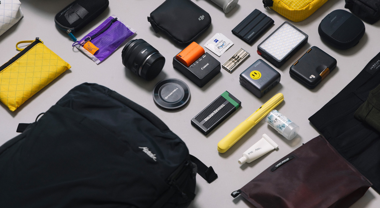 video gear laid out on table