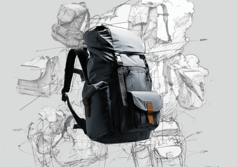 BACKPACK FLOATING IN CLOUD OF BACKPACK SKETCHES