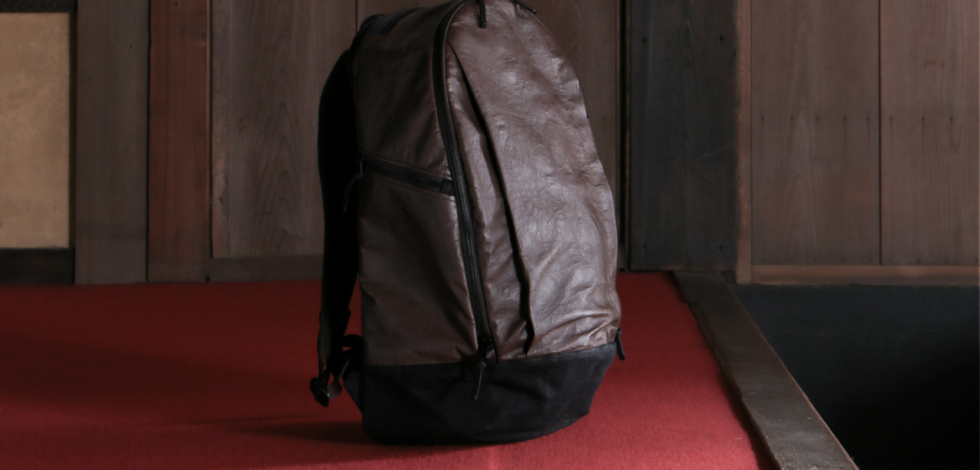 dyneema leather backpack in kimono shop