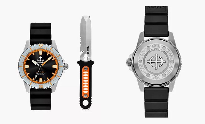 GiantMouse x Zodiac Pro-Diver Automatic Black Rubber Watch and Knife Set