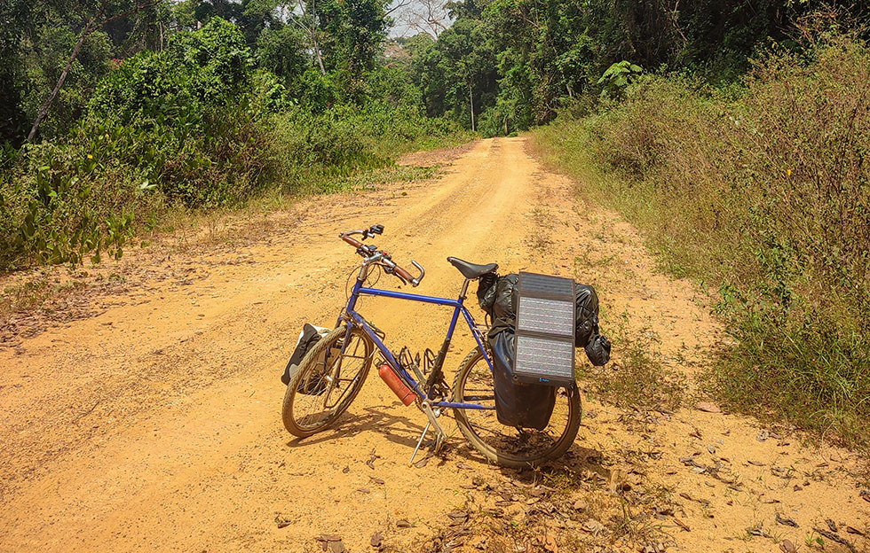 Bicycle and solar panel in Gola Rainforest