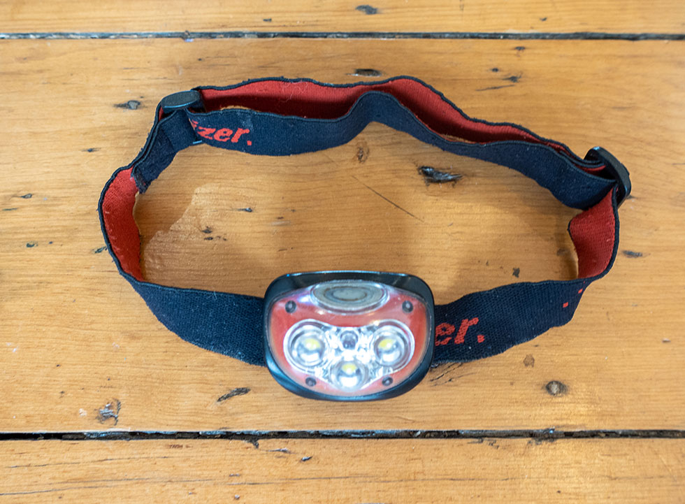 Headtorch used on solo jungle cycling expedition by Jude Kriwald