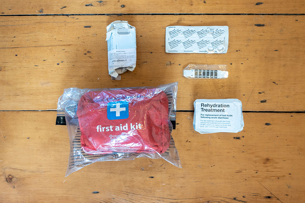Medical kit used on solo jungle cycling expedition by Jude Kriwald