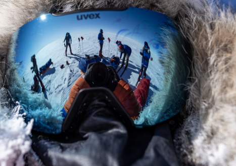 man with goggles in antarctica