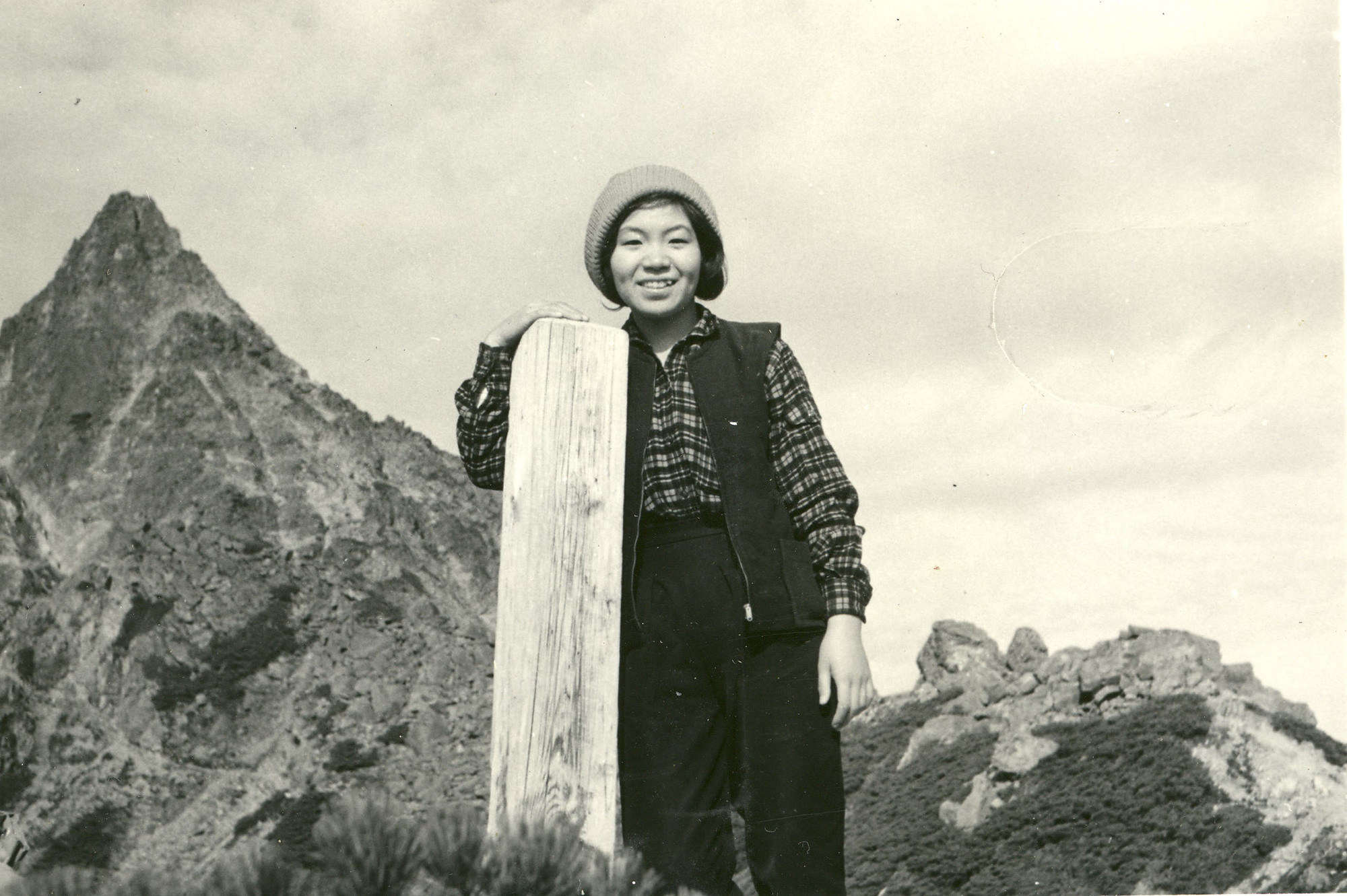 Junko Tabei in front of Mount Yari, around 1961. | COURTESY OF TABEI KIKAKU / LADIES CLIMBING CLUB