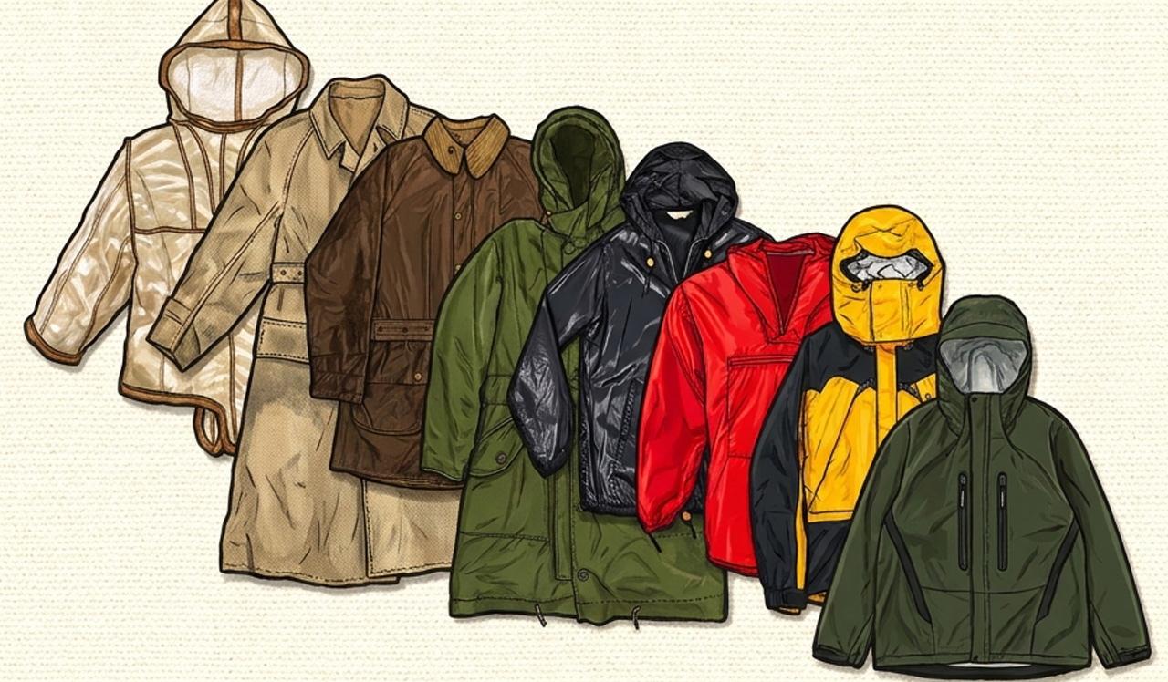 illustration of the evolution of waterproof jackets
