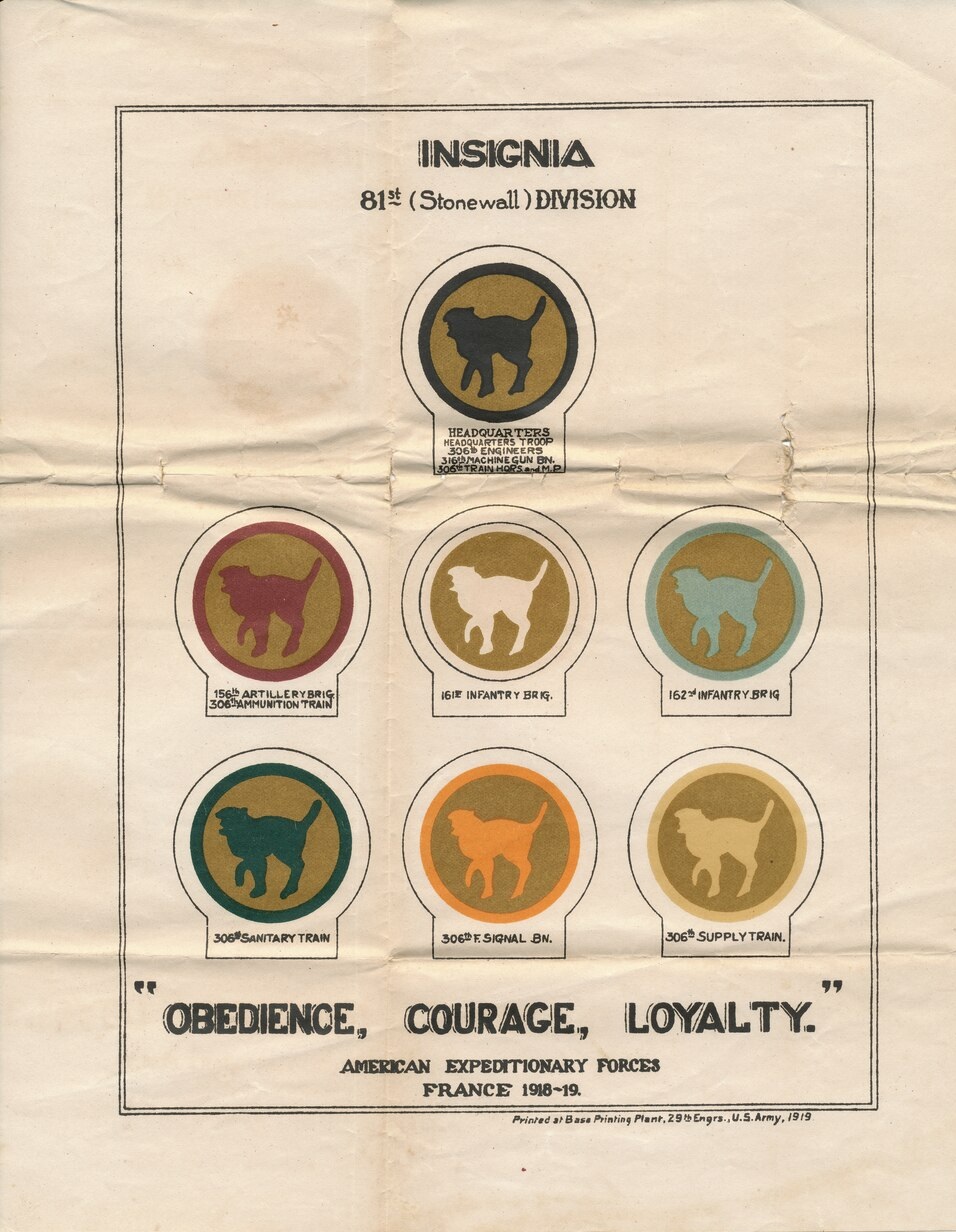 1919 U.S. Army flyer depicting the Insignia of the 81st (Stonewall) Division, American Expeditionary Forces, France 1918–19.
